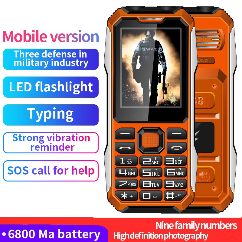 Original Outdoor Rugged Cell Phone Long Standby Shockproof Double Torch SOS Help Speed Call Black List Thin Size Big Buttonl Dual Sim Card Flashlight Mobilephone