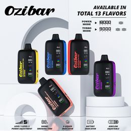 Originele Ozi Bar 18000 Puffs Wegwerp Vapes 5 Niveau E Sigaretten Device 0.8OHM Dual Mesh Coil 25 ml VAPE PEN 18K Oplaadbare grote LED -displayolie en batterij Vaper Pod