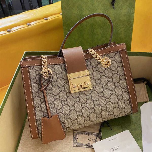 Candado Original pequeño con doble cerradura, cadena de compras impresa, bolso de mano de un solo hombro, bolso de mujer 7889