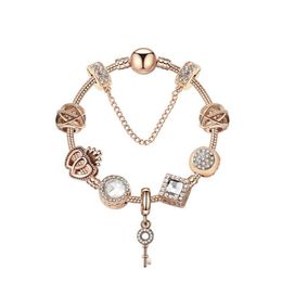 Pandoras originais 925 prata rosa ouro cristal bloqueio pingente pulseira diy contas charme corrente de segurança pulseiras jóias presente do feriado339f
