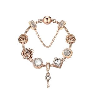 Originele Pandoras 925 Silver Rose Gold Crystal Lock Pendant Bracelet DIY kralen Charm Safety Chain Armbanden Sieraden Holiday Gift277K