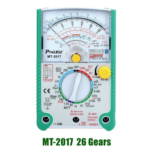 Original Pro'sKit MT-2017 Norme de sécurité Fonction de protection Multimètre analogique Ohm Compteur de test Courant de tension AC DC