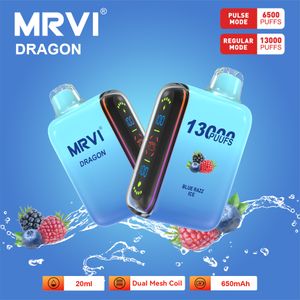 Puff original 13000 MRVI DRAGON 13K Vape jetable E Cigarette Double bobine de maille rechargeable 650mAh Batterie 20ml Pod Digistal Box VS Razz Bar Poco