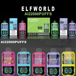 Original Puff 22000 Elfworld AI 22K Cigarettes électroniques Vapes jetables Vapes Mesh Coil 650 MAH Écran Double modèle Expédition le même jour