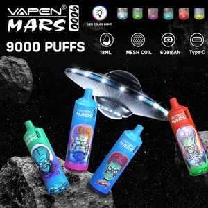 Originele bladerdeeg 9000 VAPEN MARS TORNADO 9000 bladerdeeg 9k wegwerpvape met luchtstroomregeling Oplaadbare 600mAh batterij Mesh Coil 18ml Grote damp Geen lekkende e-sigaret