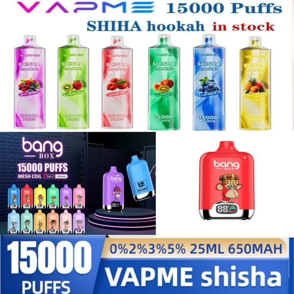 Puff VapMe Shisha 15000 Puffs Puff 15K Vapes jetables Pen Puff 15000 Puff Vape Bang 24ml CARTRIDGES PRÉFILLÉES