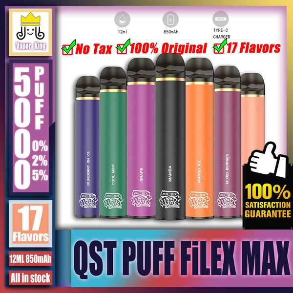 QST PUBL ORIGINAL FLEX MAX 5000 5K Puff 5000 5K Recargable E Cigarrillo Tipo C Vapor desechable Pen 12ml Batería de 850mAh de 850mAh VS Flex Pro 5000