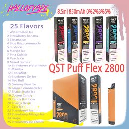 Originele QST Puff Flex 2800 Puff E Sigaretten 8,5 ml Mesh Coil 0% 2% 3% 5% Niveau 850 mAh Bettery 25 Flavours Wegwerp vape Pen Puffs