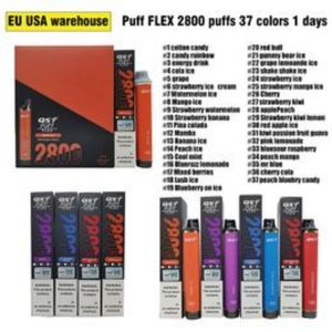 Original Puff Flex 2800 Puffs 0% 2% 5% Disposable Pods Device E Cigarette Vape Kits 850mAh Batterie Préfilée autorisée 37 couleurs Local Warehouse 8ml US Euro Pas de taxe