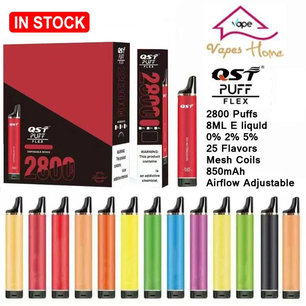 Original QST Puff Flex 2800 Puffs 0% 2% 5% Pods jetables Dispositif E cigarette Vape Kits 850mah Batterie préremplie 8ML Euro USA Pas de taxe