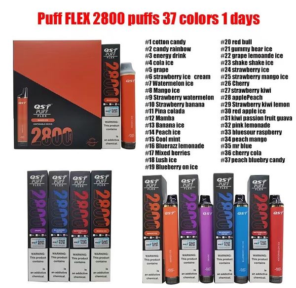 Original QST Puff Flex 2800 Puffs 2% Envío desde Europa Almacén Cigarrillos 850mah Dispositivo precargado Vape desechable Autorizado 37 sabores