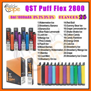 Originele QST Puff Flex 2800 Rookwolken 2k Wegwerpvapes 25 smaken E-sigaretten Apparaatkits 1000 mah Batterij Beveiligingsspoel voorgevuld 8 ml vaporizer vaper 3k Elf Stock