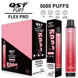 Original QST Puff Flex Pro 5000 Puffs jetable Vape Pen E Cigarette Vape dispositif 15 saveurs rechargeable 550 mah batterie 12 ml cartouche Pod 0/2/5%