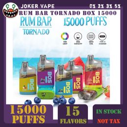 Originele QST RUM BAR Tornado box 15000 Rookwolken Wegwerp Vape Pen 16 smaak E-sigaret vape Mesh Coil RGB Licht knipperend Europese markt op voorraad