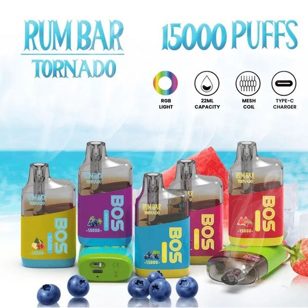 Original QST RUM BAR Tornado boîte bouffée 15000 stylo vape jetable E cigarette vape maille bobine RGB lumière clignotante vieille école 10000 Original 100%