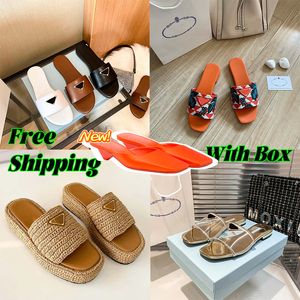 Gratis verzending met doos Vrouwen ontwerpers slippers Sandalen Designer schoenen Flat slides slippers zomer echte driehoek lederen loafers bad sandaal slippers sandale