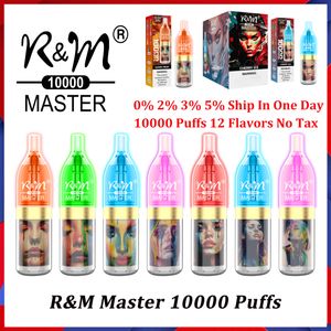 Originele RM Master 10000 Rookwolken Wegwerpvape-pen Elektronische sigaretten 20 ml Pod Mesh Coil Oplaadbaar Luchtverstelbaar 0% 2% 3% 5% Apparaatverdamper 12 smaken