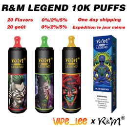 Originele RM RandM Legend 10K Rookwolken Wegwerp Vape-apparaat Pod Pen 20ml Voorgevuld 0% 2% 3% 5% 850Mah Oplaadbare batterij Luchtstroomregeling 20 smaken Snelle verzending