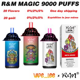 Original RM RandM Magic 9000 9K Puffs Desechable Vape Pen RGB Light18ml Precargado 0% 2% 3% 5% 850mAh Batería recargable Control de flujo de aire 20 sabores En stock