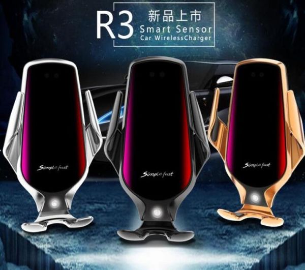 Original R3 10W Qi soporte de cargador inalámbrico soporte de coche para iPhone Huawei Samsung cargador rápido sujeción automática soporte de ventilación de aire del coche 7155655