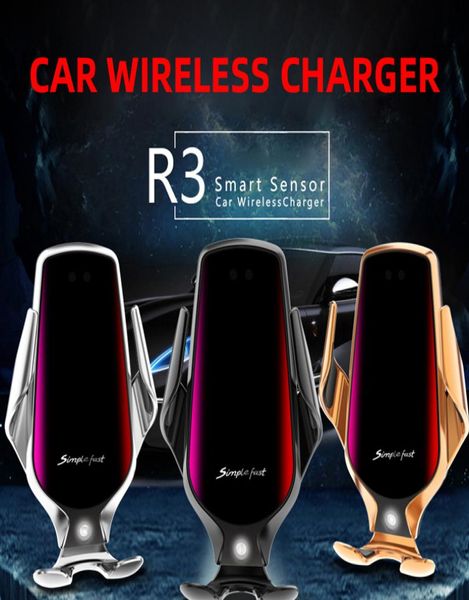 Chargeur sans fil de voiture d'origine R3 10W charge rapide support de téléphone de serrage automatique support de sortie d'air de voiture pour iphone Samsung avec b7434867