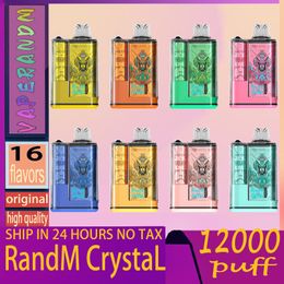 Vape jetable rechargeable originale RandM Crystal 12000 bouffées avec 20 ml d'E-liqiud 16 saveurs et 0-5% de sel Bouffée de jus électronique 12k en gros
