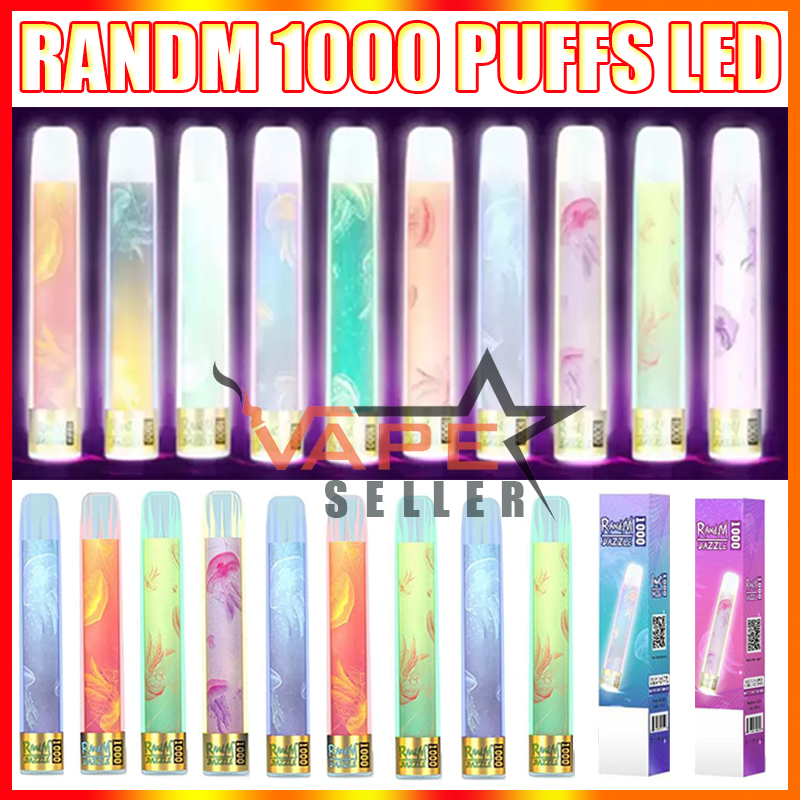 Original RandM Dazzle 1000 Puffs LED Vape Pen Jetable E Cigarette Avec 500mAh Batterie 3.5ml Pod RGB Light Glowing Vaporizer Kit
