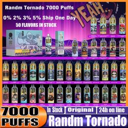 Bouffées d'origine RandM Tornado 7000 cigarettes électroniques jetables Pod Device 7000 bouffées Batterie puissante 14 ml Cartouche préremplie Bobine de maillage Lumière RVB Kit stylo vape VS randm 7k