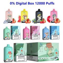 Originele RandM Fumot Digital Box 12000 12K Rookwolken Vape 850mAh Type-C Opladen 20ml Voorgevulde pod met batterij en ejuice-display 16 smaken 0% 2% 5% Wegwerp E-sigaretten