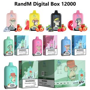 Originele RandM Fumot Digital Box 12000 Rookwolken Wegwerpvape 12K 850mAh Type-C Opladen 20ml met batterij en ejuice-display 16 smaken 2% 5% E-sigaretten
