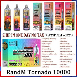Cigarette électronique jetable originale RandM Tornado 10000 Vape Pen avec batterie rechargeable de 1000 Mah Bobine de maille de contrôle du flux d'air 10K 20 ml Pod prérempli 24 saveurs