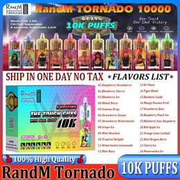 Originele RandM Tornado 10000 Bladerdeeg Wegwerp E-sigaretten 0,8 ohm Mesh Coil 20 ml 1100 mAh Batterij Oplaadbare elektronische sigaretten Bladerdeeg 10K Luchtstroomregeling Vape Kit