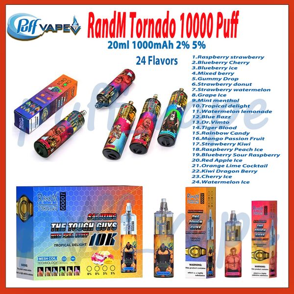 Dispositivo desechable original Randm Tornado 10000 25 ml POD 350MAH Batería recargable 10 Sabores 0%2%3%5%Nivel Huffas 14K