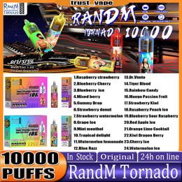 Original RandM Tornado 10000 Puffs E Cigarette Puffs 10000 Stylo Vape jetable avec batterie rechargeable Contrôle du flux d'air Bobine de maille 20 ml Pod prérempli 10K Big Vapo