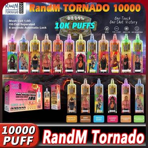 Original RandM Tornado 10000 puff E Cigarrillo Puffs 10000 Vape pluma desechable con batería recargable Control de flujo de aire Bobina de malla 20 ml Pod precargado 10K Big Vapo kit