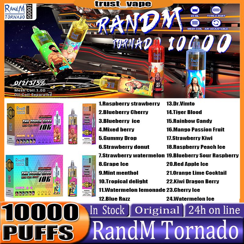 Original RandM Tornado 10000 Puff E-Zigaretten-Puffs 10000 Einweg-Vape-Stift mit wiederaufladbarer Batterie, Luftstromkontroll-Mesh-Spule, 20 ml vorgefüllter Pod, 10K Big Vapo