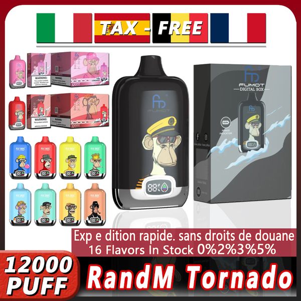 Original RandM Tornado 12000 puff 12K Cigarrillo electrónico desechable 0% 2% 3% 5% concentración 16 sabores 20 ml 500 mah batería Precargada Pod Mesh Coil pluma de cigarrillo electrónico