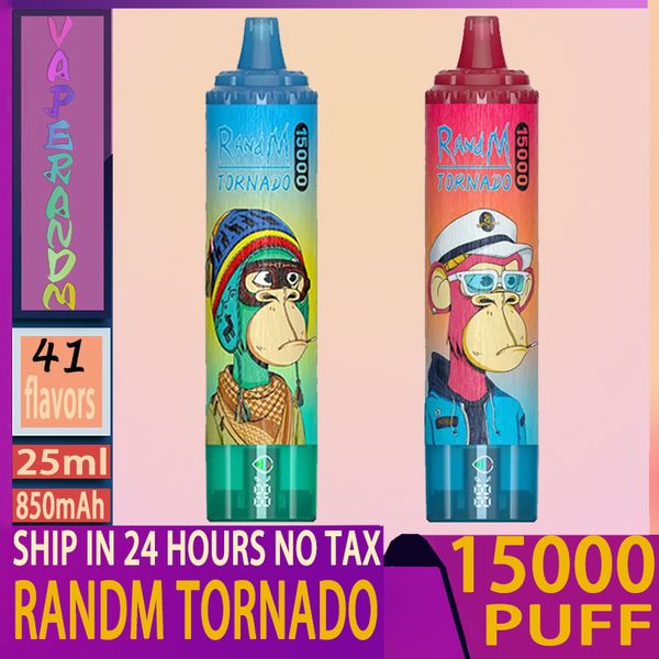 Original RandM Tornado 15000 Puff Vape desechable Pod Batería Recargable Cigarrillos electrónicos Puff 15K 0% 2% 3% 5% RBG Light Vape Pen Kit con pantalla de jugo E y patio gratuito