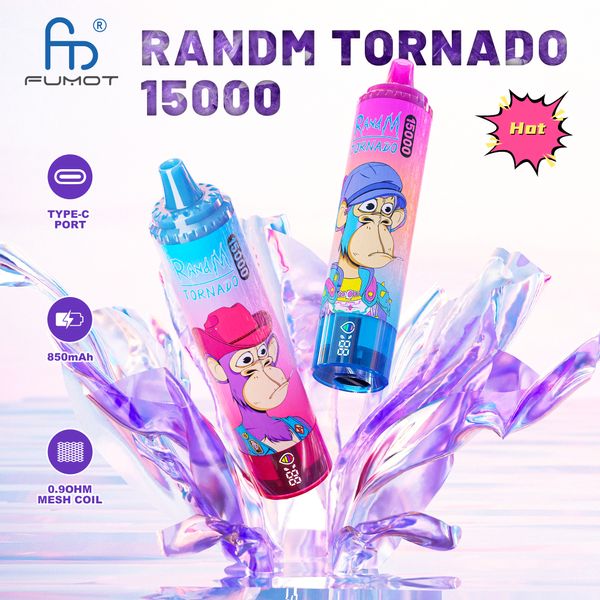 Original RandM Tornado 15000 Puffs Desechable Vape Pen Cigarrillos electrónicos 22 ml Pod RGB Luz Batería recargable Indicador de batería de aceite 2% 5% Vaporizador 15k