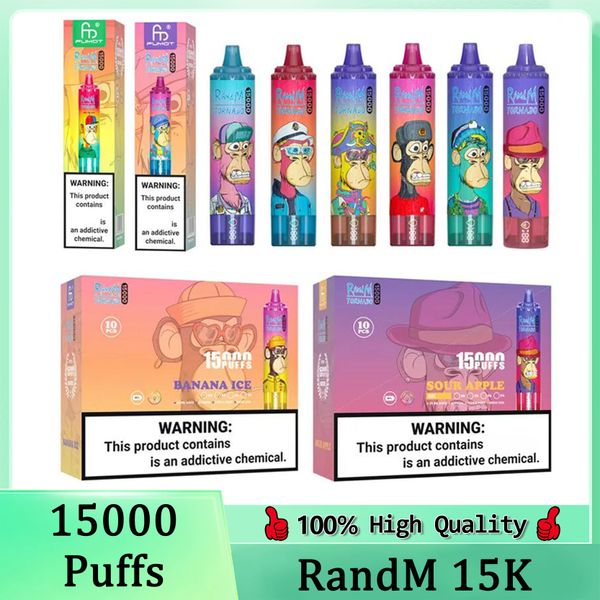 Original RandM Tornado 15000 Puffs Stylo Vape jetable 15k Puff Vape Fumot 25 ml Cartouches préremplies Pod 850 mAh Batterie rechargeable 41 saveurs en stock