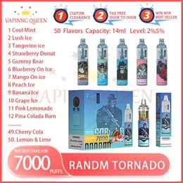 100% auténtico Randm Tornado 7000 Puff cigarrillos electrónicos desechables 14 ml de malla de malla 6 Colores brillantes de dispositivos recargables de dispositivo ajustable de aire 7k Vape Pen