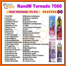 Originele RandM Tornado 7000 Bladerdeeg Wegwerp Vape Pen 7k Elektronische Sigaretten 14ml Pod Mesh Coil 6 Gloeiende Kleuren 2% 5% Niveau Oplaadbaar Luchtverstelbare Kits Apparaat