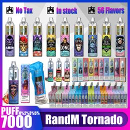 Originele RandM Tornado bladerdeeg 7K Rookwolken 7000 E-sigarettenset Wegwerp vape-penset Elektronische sigaretten 14 ml Pod Mesh Coil 6 gloeiende kleuren Luchtverstelbaar 0% 2% 3% 5%