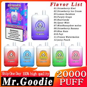 Mr.Goodie 20000 Puffs Disposable Vape Pen 650mAh Type-C Double réservoir Double bobine en file Pouffle 20K Dispositif préfabillé 12 saveurs E Pod de cigarette Big Puff Big Puff