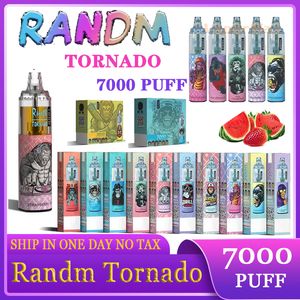 Original RandM Tornado 7000 Puffs Vape Pen jetable Randm 7000 Puff 7000 E Cigarettes 14ml Pod Mesh Coil 6 Glowing Rechargeable Air-réglable 0/2/3/5% Dispositif