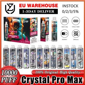 Almacenes de la UE 10k 10000 bocanadas originales cristal pro max vaper uzy vape barra de arbitraje 10k bocanado 20 flavors vape desechable bobina de malla desechable 16 ml pod 650 mAh vapes pocovape