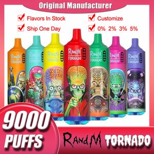 Originele RandM Tornado 9000 bladerdeeg wegwerp-e-sigaretten met geverifieerde code 9k 0% 2% 3% 5% oplaadbare batterij 18 ml apparaat Vape-pen vabon vapsolo vapen poco 10000