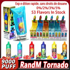 Randm Tornado original 9000 Puff Puff Vape Pen Puff 9K E Cigarrillos con código verificado Cuentas de 0.8ohm Bobina de malla 0% 2% 3% 5% Batería recargable 18 ml Dispositivo