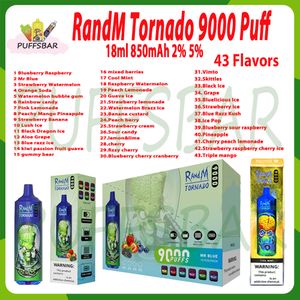 Original Randm Tornado 9000 Puff jetable Vape Pen Vape Pen43 saveurs 18 ml bobine de maille 850 mah batterie rechargeable bouffées de cigarette électronique 9K