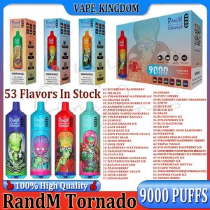 Originele RandM Tornado 9000 Bladerdeeg Wegwerp E-sigaretten 0,8 ohm Mesh Coil 18 ml Pod Batterij Oplaadbare elektronische sigaretten Bladerdeeg 9K 0% 2% 3% 5% RBG Light Vape Pen Kit Vpae